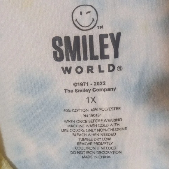 Smiley Women's Tie-Dye Short Sleeve Tee - Blue and Yellow - Picture 2 of 4